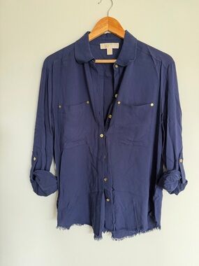 Michael Kors Button Down Blouse | Navy Blue | Gold Button Detail | Size S